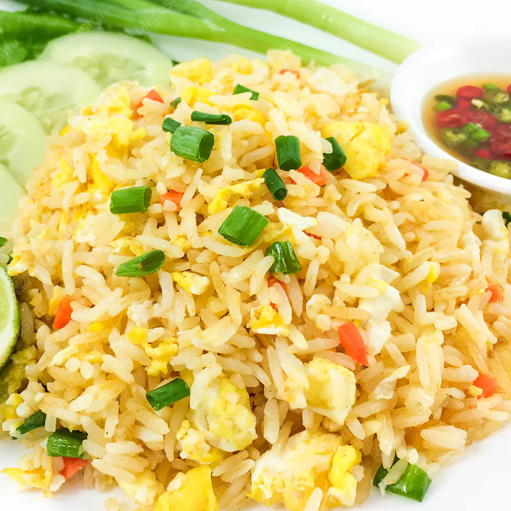 Fried rice with eggs, vegetables and scallions at Renbox Asian Kitchen, a Chinese Restaurant in Katy