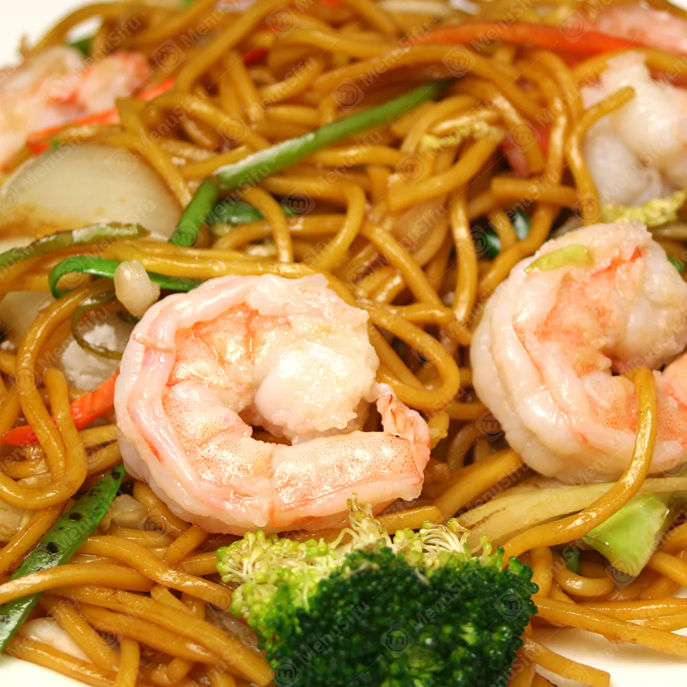 Stir-fried noodles with shrimp and vegetables at Renbox Asian Kitchen, a Chinese Restaurant in Katy